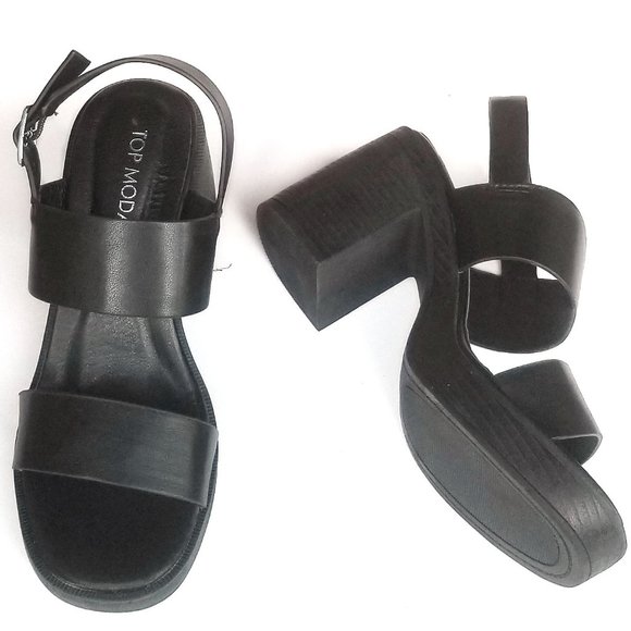 New Black Platform Chunky Heel Sandals - Picture 3 of 4